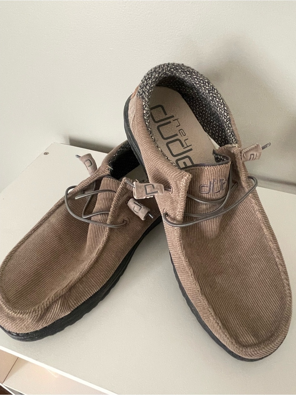 Hey Dude Men's Corduroy Slip-On Loafers in Taupe Brown